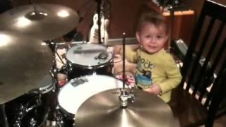 My 2 year old son Andrej playing drums first time - part 2