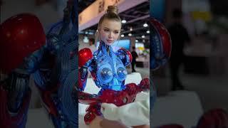 Engineer takes off cyborg girl's armor at exhibition #robot #takeoff #robotgirl #cyborg