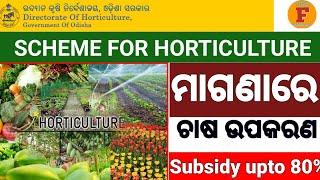 ମାଗଣାରେ ଚାଷ ଉପକରଣ।।Subsidy upto 80%।। Scheme for Horticulture department for farmer#horticulture