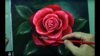 Acrylic Painting Lesson - Red Rose Flower by JM Lisondra