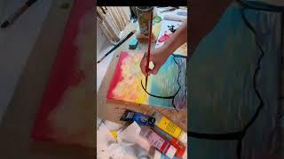 Sunset painting process overview, Easy Acrylic Painting, Silhouette Tropical Scene