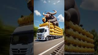 Buffalo Hijacks Banana Truck… Until Monkey Strikes Back! #ai #monkey