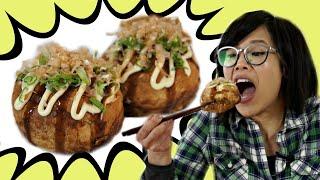 GIANT TAKOYAKI Octopus Balls Recipe & MEGA Takoyaki Maker Gadget Test