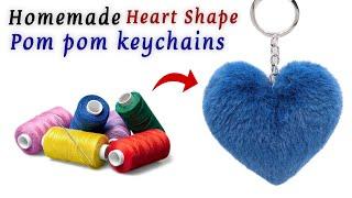 DIY Homemade Keychain / how to make keychain at home / how to make heart shape pom pom keychain