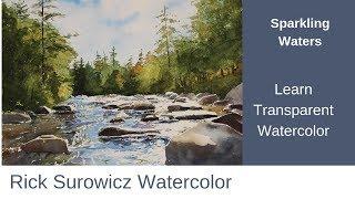 Watercolor Tutorial, "Sparkling Waters"  Narrated step by step