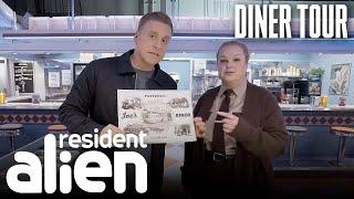 Resident Alien: Alan Tudyk and Elizabeth Bowen Tour Joe's Diner | Resident Alien (Diner Tour) | SYFY