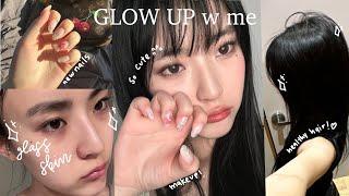 GLOW UP #vlog: self-care, glass skincare routine, healthy hair, pretty nails & makeup, diy lash perm