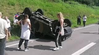 INSANE Norwegian road rage - car pushed into flipping over