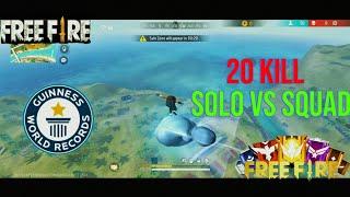 FREE FIRE FIRST TIME SOLO VS SQUAD IN BR-RANK PUSH TOTAL 20 KILL WORLD RECORD? || GIANT DEVIL FF