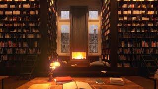 COZY Rainy Library with Fireplace | Videos made to study rather than sleep