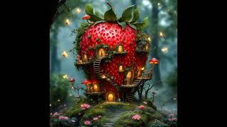 The Enchanted Strawberry Cottage #fairyvillage #fantasyart #magicalworlds #aiartgenerator