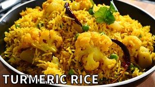 ONE POT TURMERIC RICE WITH CAULIFLOWER & GREEN PEAS | VEG TEHRI