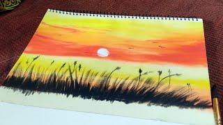 Easy Poster Color SUNSET LANDSCAPE Painting for Beginners / How I Teach Art to My Students