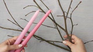 HOW TO MAKE Sakura Cherry Blossom with Dried Tree Branches and Candle  From Nature to Art