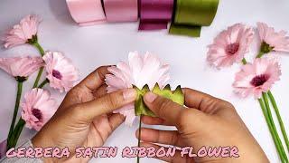 DIY | How To Make Gerbera Flowers From Satin Ribbons | Tutorial Membuat Bunga Dari Pita Satin