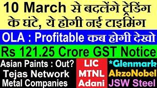 10 मार्च से बदलेंगे ट्रेडिंग के घंटे, ये होगी नई टाइमिंगAsian PaintsTeajs NetworkAdaniJsw Steel