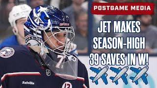 Jet Greaves Makes SEASON-HIGH 39 Saves in Blue Jackets Win Over the Sabres! | Postgame Media