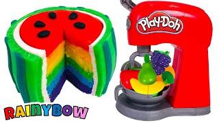 Create a Play Doh Cocomelon Rainbow Cake with Fruits in our Toy Kitchen