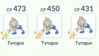 using Triple  SHINY TYROGUE in Pokemon GO.
