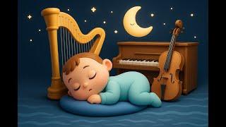 [10 Hours] Best Harp Instrumental Sleeping Time for Babies  |  Soft Piano & Water Ambience Lullaby