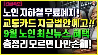 [속보] 노인 지하철 무료폐지, 교통카드 지급 법안발의 예고! 9월 노인 최신 뉴스 지원금 혜택 정책 총정리! 모르면 나만손해!