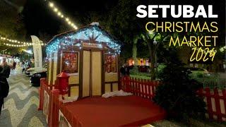 Setubal Christmas Market at Night Portugal - 4K 60fps