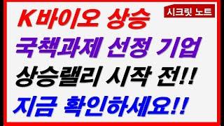 [주식] K바이오 상승 국책과제 선정 기업! 상승랠리 시작 전 지금 확인하세요!