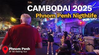 Cambodia Nightlife: Walking Tour of Phnom Penh's Street 136 [4K]