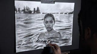 "The Depths" Charcoal Drawing Timelapse Art Demo Tutorial by Victor Ajayi