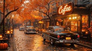 Elegant Jazz Music to Relax  Coffee Shop Outside in the Forest & Scenery of Falling Autumn Leaves