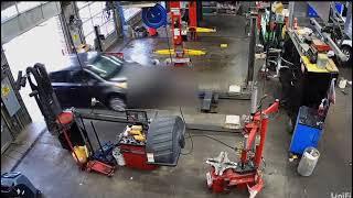 Car Drives off Lift and Runs Over Mechanic