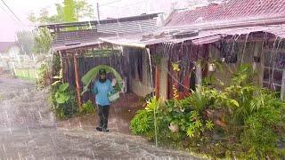 Heavy rain, strong winds and lightning hit a mountain village in Indonesia.