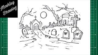 How to Draw a Graveyard Step by Step