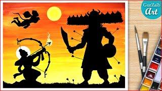 How to Draw Dussehra Drawing Easy / Indian festival Vijayadashami painting - step by step