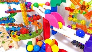 Marble Run ASMR Race  HABA Slope & Dump Truck Excavator Ambulance Forklift Garbage Truck Tractors#1