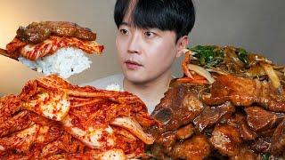 끝내주는 꿀조합 갓담근 김치 돼지갈비 잡채 요리 먹방 SPICY KIMCHI & PORK RIBS & JAPCHAE ASMR MUKBANG REAL SOUND EATING SHOW