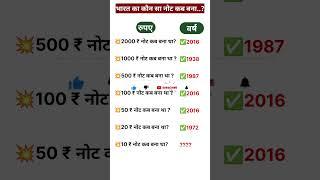 भारत का कौन सा नोट कब बना/what year was each Indian currency Note first created #gkquestion #gkquiz