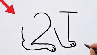 How to Draw Cat From Number 2T | Easy Cat Drawing | Animals Drawing | Number Drawing | Cat Drawing