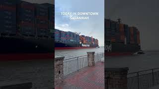 A huge Ship Passing Through Downtown Savannah Georgia Today