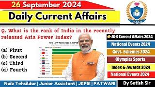 26th September 2024 | Current Affairs today | Daily current affairs for JKSSB Exams | Jkssb Tutorial