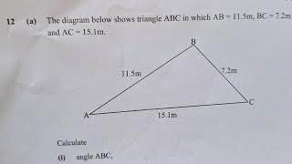 Calculate angle ABC, area ABC and shortest distance from B to AC. 2021 paper 2 Trigonometry.