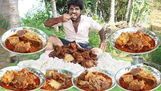 10 Plate Mutton CURRY = 2 KG RICE Eating One Man / SPICY Eating Challenge In Village