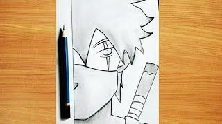 Easy anime half face drawing | How to draw Anime Ninja ( Kakashi) step by step | Naruto tutorial