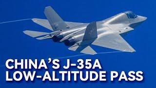 China's J-35A Stealth Fighter Flying Low Over