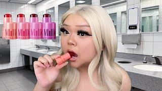 ASMR dumb b̶t̶c̶h̶ girl EATS your MILK MAKEUP JELLY BLUSHES in the school bathroom *FAKE*(realistic)