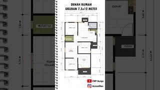 Denah Rumah 7,5 x 12 Meter #design #rumah #denah  #rumahminimalis #arsitek