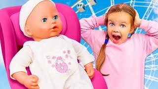 Maya and Lina at the amusement park for kids! Outdoor activities for kids & baby dolls for kids.