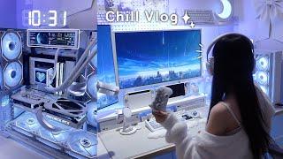 Vlog | 외출하지 않는 히키코모리의 하루 무기력증 극복하기, 게임과 폭식, 조립 PC에 ips 패널 셀프 추가하기