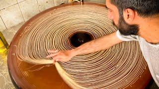 How thin Turkish noodles are made | Handmade Turkish Tel Kadayif noodles | Turkish Food