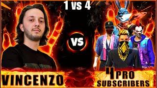 1 vs 4 || VINCENZO vs Pro Subscribers Squad Clash Custom Match || Garena Free Fire 4K 60 FPS Video